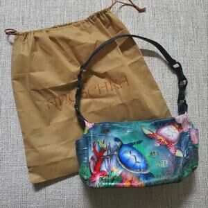 Anuschka Sea Life sea turtle fish hand painted leather shoulder bag‎ Purse new